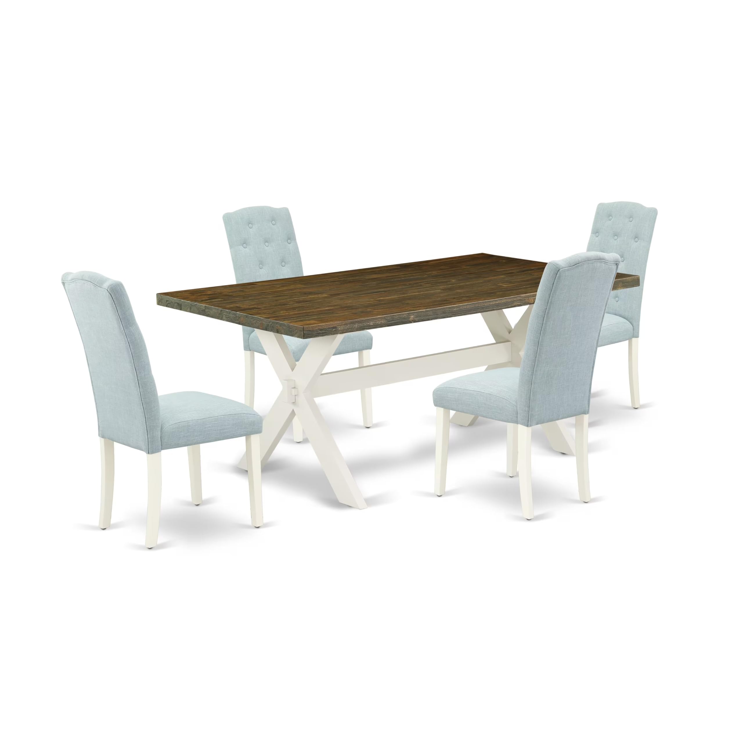 East West Furniture X077Ce215-5 5 Piece Dining Table Set For 4 Includes A Rectangle Kitchen Table With X-Legs And 4 Baby Blue Linen Fabric Parson Dining Chairs, 40X72 Inch, Multi-Color